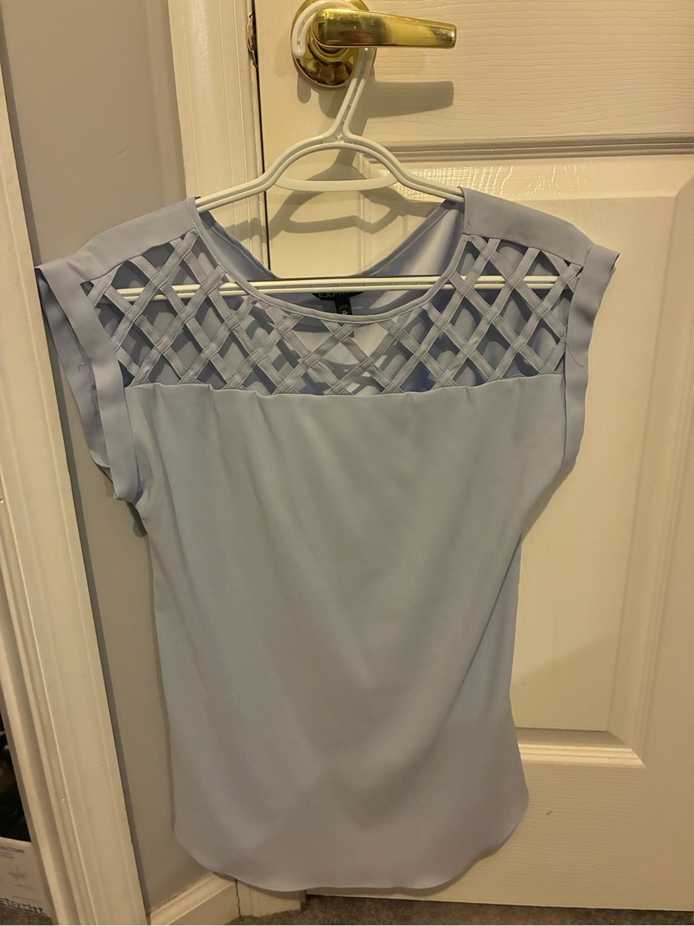 Express Light purple Lattice Yoke Cap Sleeve Top